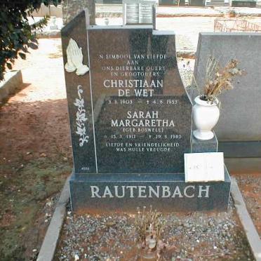 RAUTENBACH Christiaan De Wet 1903-1953 &amp; Sarah Margaretha BOSWELL 1911-1985