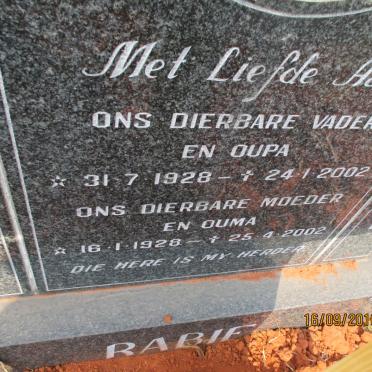 RABIE Freek 1928-2002 &amp; Hanni 1928-2002 