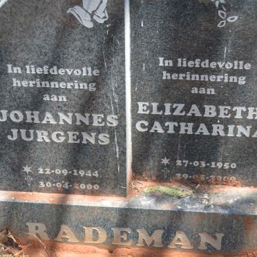RADEMAN Johannes Jurgens 1944-2000 &amp; Elizabeth Catharina 1950-2009