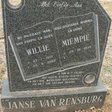 RENSBURG Willie, Janse van 1932-2002 &amp; Miempie 1930-