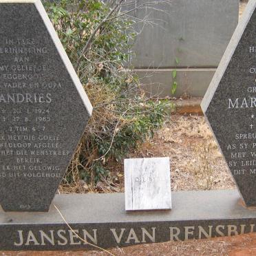 RENSBURG Andries, Jansen van 1924-1985 &amp; Maria 1924-2005