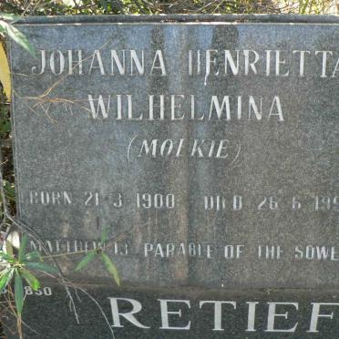 RETIEF Johanna Henrietta Wilhelmina 1900-1995