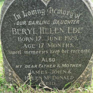 REID James John &amp; Helen McDonald :: EDE Beryl Helen -1929