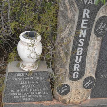 RENSBURG Theunis Meyer, van 1917-1984 &amp; Anna Catharina BRITS 1923-1994 :: MARX Aletta C. 1943-1990