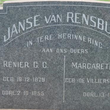 RENSBURG Renier C.C., Janse van 1879-1955 &amp; Margaretha E.R. DE VILLIERS 1894-1951