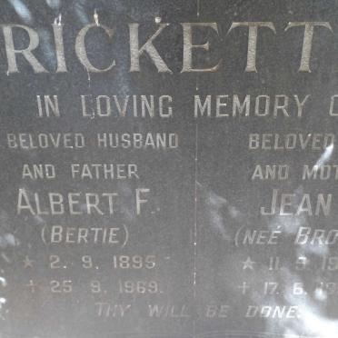 RICKETTS Albert F. 1895-1969 &amp; Jean S. BROWN 1908-1994