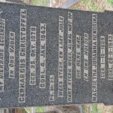 ROETS Gerhardus Christoffel 1878-1943 &amp; Magrietha Johanna Hendrika 1889-1943