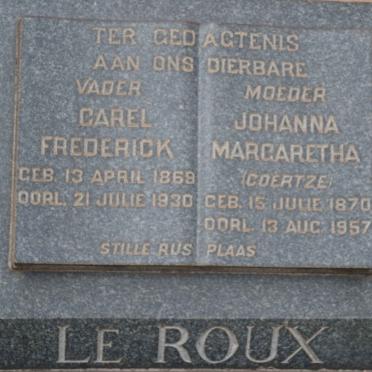 ROUX Carel Frederick, le 1869-1930 &amp; Johanna Margaretha COERTZE 1870-1957