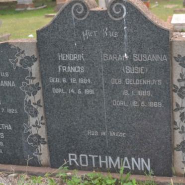 ROTHMANN Hendrik Francis 1884-1961 &amp; Sarah Susanna GELDENHUYS 1889-1969