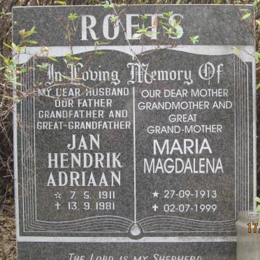 ROETS Jan Hendrik Adriaan 1911-1981 &amp; Maria Magdalena 1913-1999
