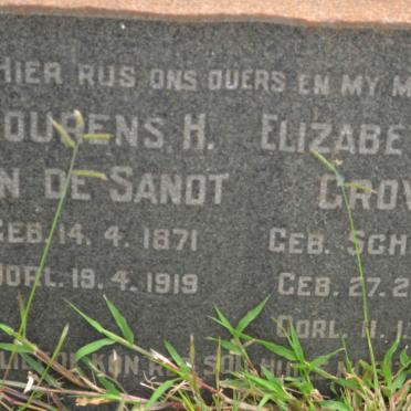 SANDT Lourens H., van de 1871-1919 &amp; GROVE Elizabeth C.H. nee SCHOEMAN 1883-1957