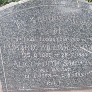 SAMMONS Edward William 1888-1963 &amp; Alice Edith WRIGHT 1893-1986