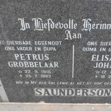 SAUNDERSON Petrus Grobbelaar 1915-1982 &amp; Elisabeth Johanna 1916-2009
