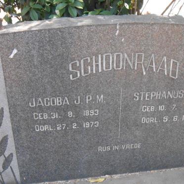 SCHOONRAAD Stephanus D.P. 1887-1978 &amp; Jacoba J.P.M. 1893-1973