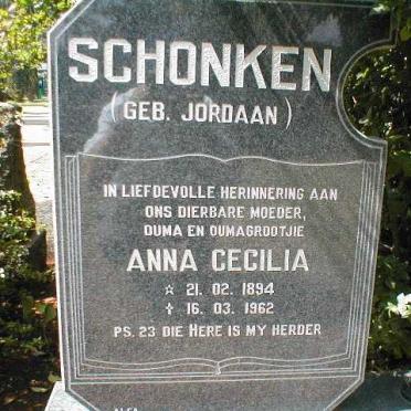 SCHONKEN Anna Cecilia nee JORDAAN 1894-1962