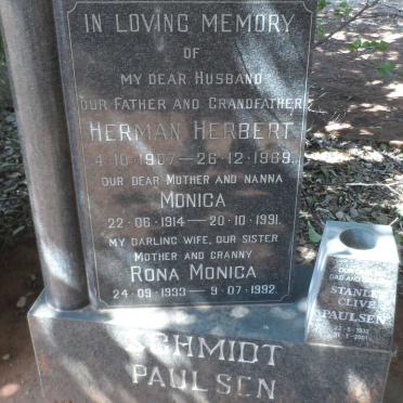 SCHMIDT Herman Herbert 1907-1969 &amp; Monica 1914-1991 :: PAULSEN Stanley Clive 1932-2001 &amp; Rona Monica 1933-1992