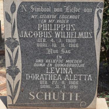 SCHUTTE Philippus Jacobus Wilhelmus 1908-1966 &amp; Levina Dorathea Aletta 1906-1991