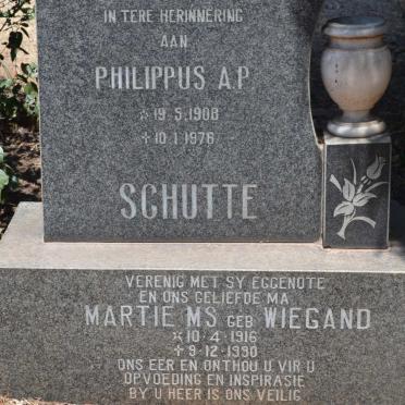 SCHUTTE Philippus A.P. 1908-1976 &amp; Martie M.S. WIEGAND 1916-1990