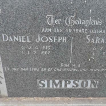 SIMPSON Daniel Joseph 1916-1982 &amp; Sarah Ana 1910-1982