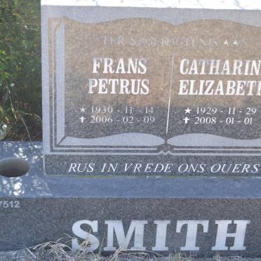 SMITH Frans Petrus 1930-2006 &amp; Catharina Elizabeth 1929-2008