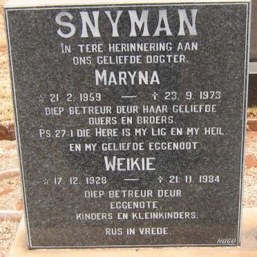 SNYMAN Weikie 1928-1984 :: SNYMAN Maryna 1959-1973