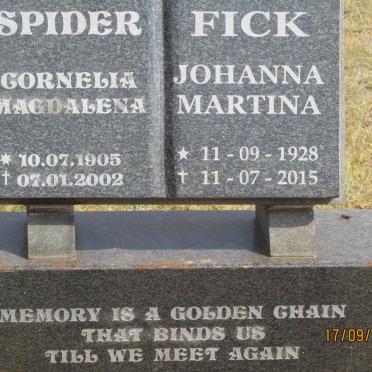 SPIDER Cornelia Magdalena 1905-2002 :: FICK Johanna Martina 1928-2015