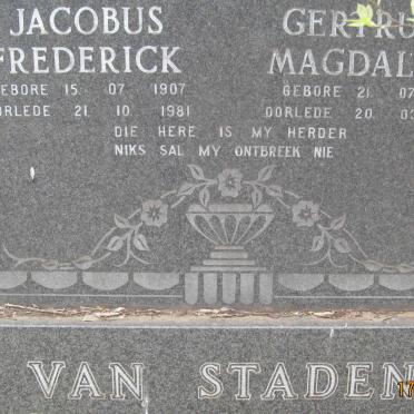 STADEN Jacobus Frederick, van 1907-1981 &amp; Gertruida Magdalena 1911-1985