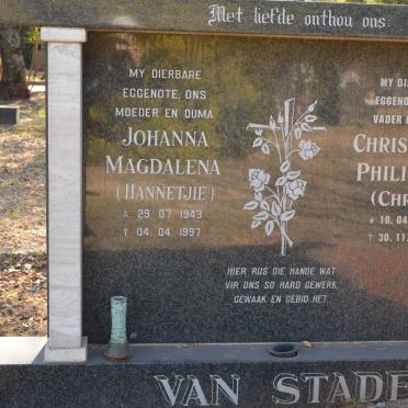 STADEN Christiaan Philippus, van 1938-2012 &amp; Johanna Magdalena 1943-1997