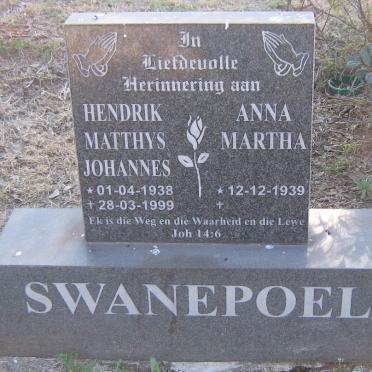 SWANEPOEL Hendrik Matthys Johannes 1938-1999 &amp; Anna Martha 1939-