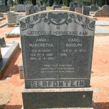 SERFONTEIN Carel Rudolph 1876-1962 &amp; Anna Margrietha DE JAGER 1885-1952
