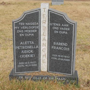 TERBLANCHE Barend Francois 1942-2005 &amp; Aletta Petronella Judick 1937-1998
