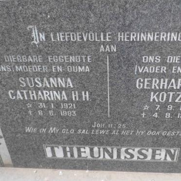 THEUNISSEN Gerhardus Kotzé 1916-1988 &amp; Susanna Catharina H.H. 1921-1983