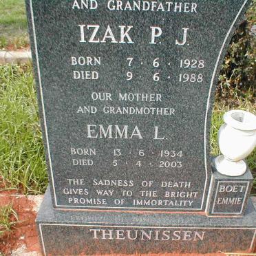 THEUNISSEN Izak P.J. 1928-1988 &amp; Emma L. 1934-2003