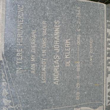 TONDER Andreas Johannes de Klerk, van 1884-1949