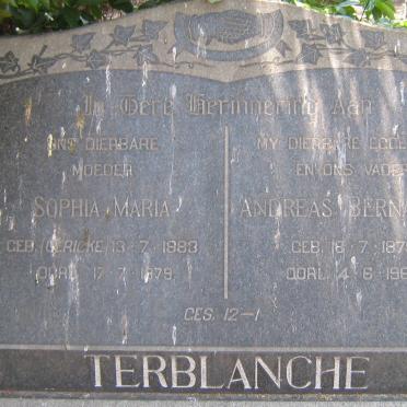 TERBLANCE Andreas Bernardus 1879-1965 &amp; Sophia Maria GERICKE 1883-1979