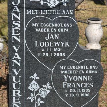 VUUREN Jan Lodewyk, Jansen van 1931-2005 &amp; Yvonne Frances 1935-1998
