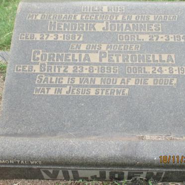 VILJOEN Hendrik Johannes 1887-1943 &amp; Cornelia Petronella BRITZ 1895-1962