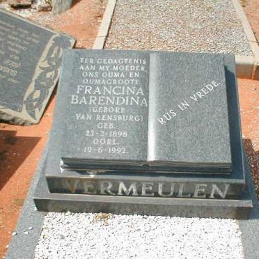 VERMEULEN Francina Barendina nee VAN RENSBURG 1898-1992