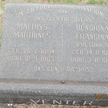 VENTER Matthys Marthinus 1884-1963 &amp; Hendrina Francina PRETORIUS 1891-1939