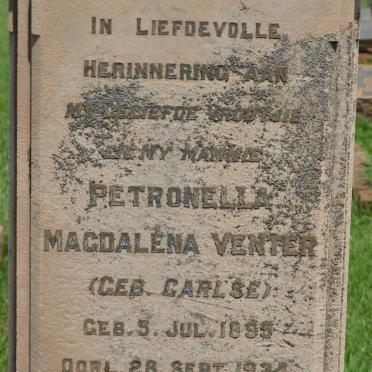 VENTER Petronella Magdalena nee CARLSE 1895-1934