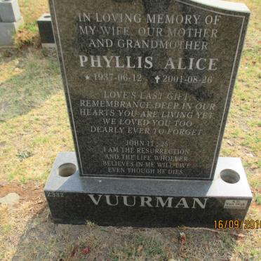 VUURMAN Phyllis Alice 1937-2001