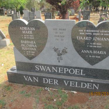 VELDEN Adriaan Marié, van der 1923-2009 &amp; Barbara Jacomina Susanna 1924-2011 