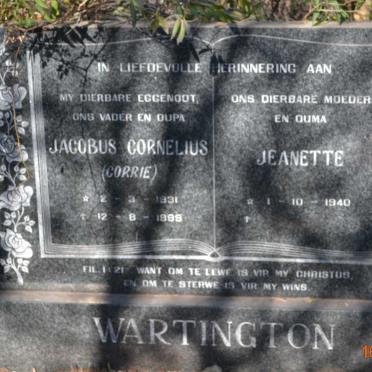 WARTINGTON Jacobus Cornelius 1931-1999 &amp; Jeanette 1940-