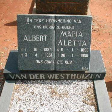 WESTHUIZEN Albert, van der 1894-1951 &amp; Maria Aletta 1895-1980