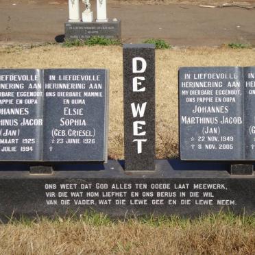 WET Johannes Marthinus Jacob, de 1925-1994 &amp; Elsie Sophia GRIESEL 1926-
