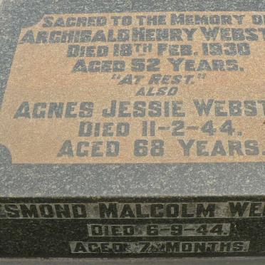 WEBSTER Archibald Henry -1930 &amp; Agnes Jessie -1944 :: WEBSTER Desmond Malcolm -1944