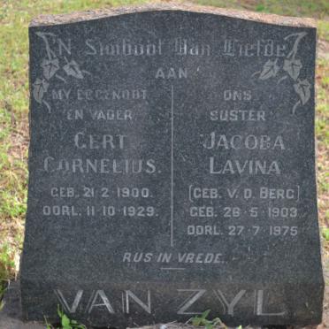 ZYL Gert Cornelius, van 1900-1929 &amp; Jacoba Lavina V.D. BERG 1903-1975