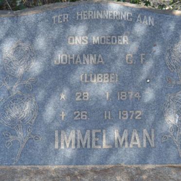 IMMELMAN Johanna G.F. nee LUBBE 1874-1972