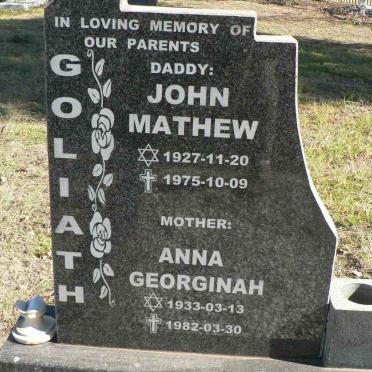 GOLIATH John Mathew 1927-1975 &amp; Anna Georginah 1933-1982
