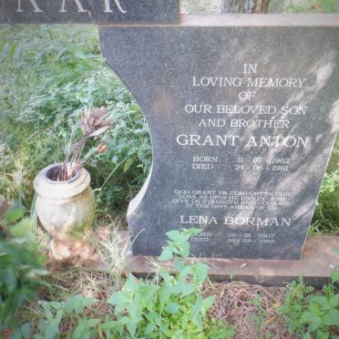 PIENAAR Maxwell Victor 1929-1988 &amp; Coleen Cornelia 1931- :: PIENAAR Grant Anton 1962-1981 :: BORMAN Lena 1907-1989 